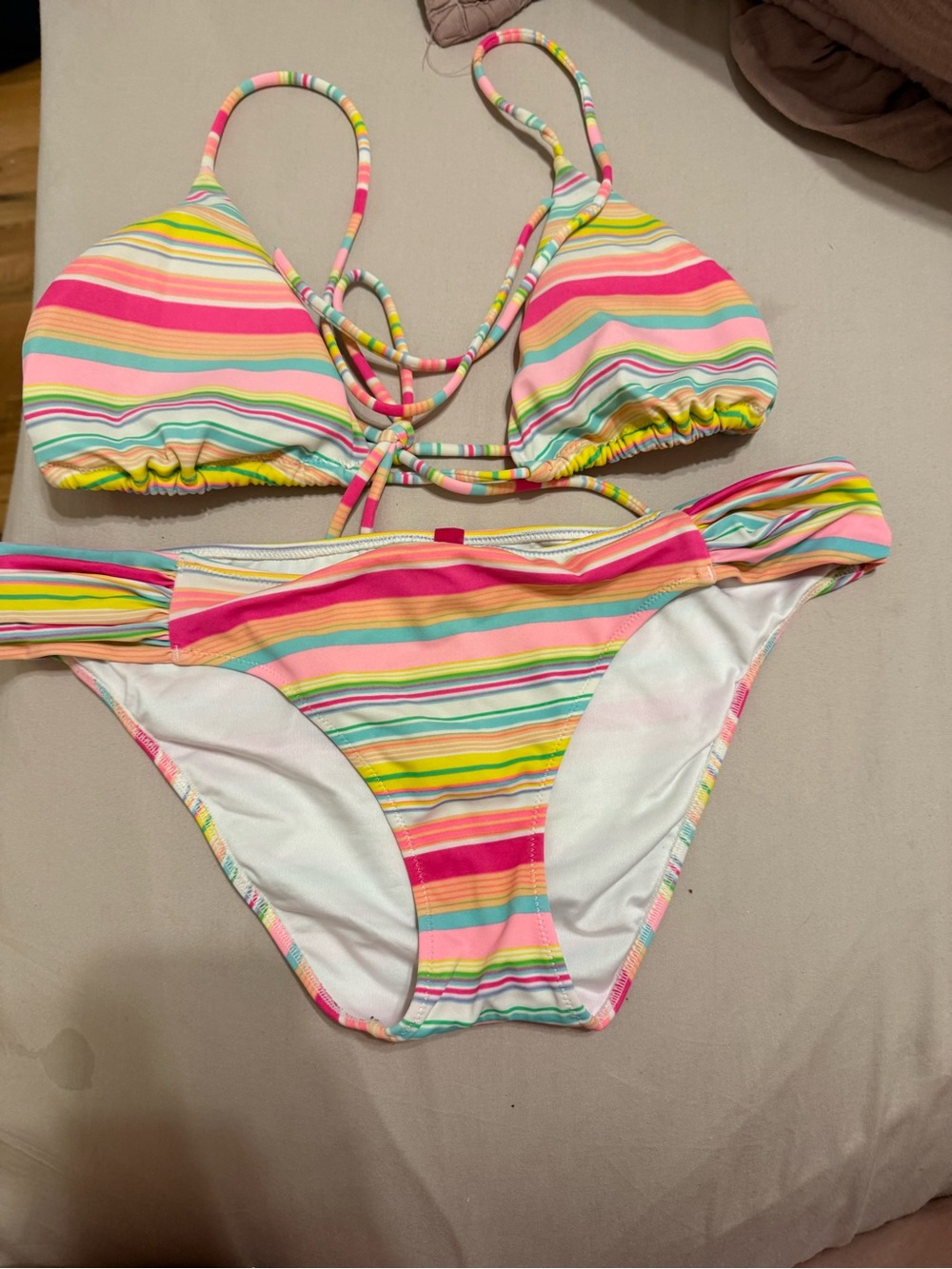 Victoria's Secret Pink & Multicolor Striped Triangle Bikini